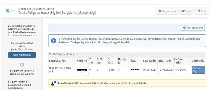 SMS ile Plaka Sorgulama İşlemi