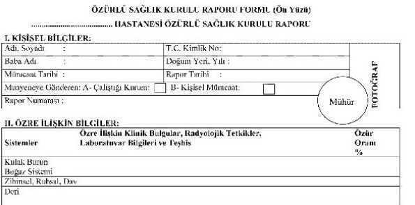 Psikiyatri özür oranı cetveli 2019