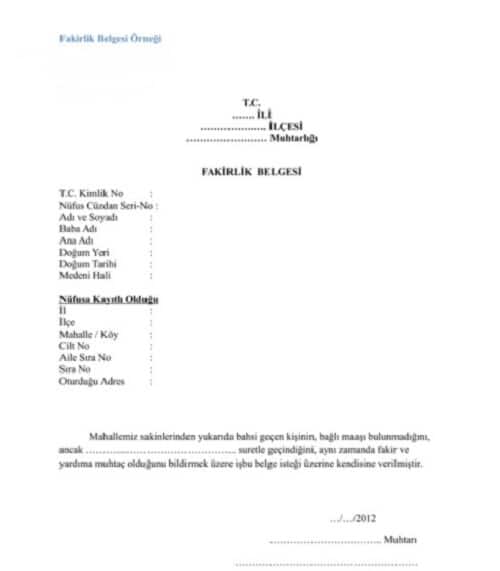 Muhtaçlık Belgesi