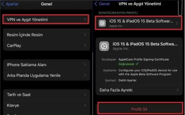 iOS 15 sürüm değiştirme